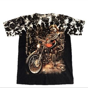 Skull Survivors Shirt Mens M Black Hell Time Studded Zombie Motorcycle Biker AOP